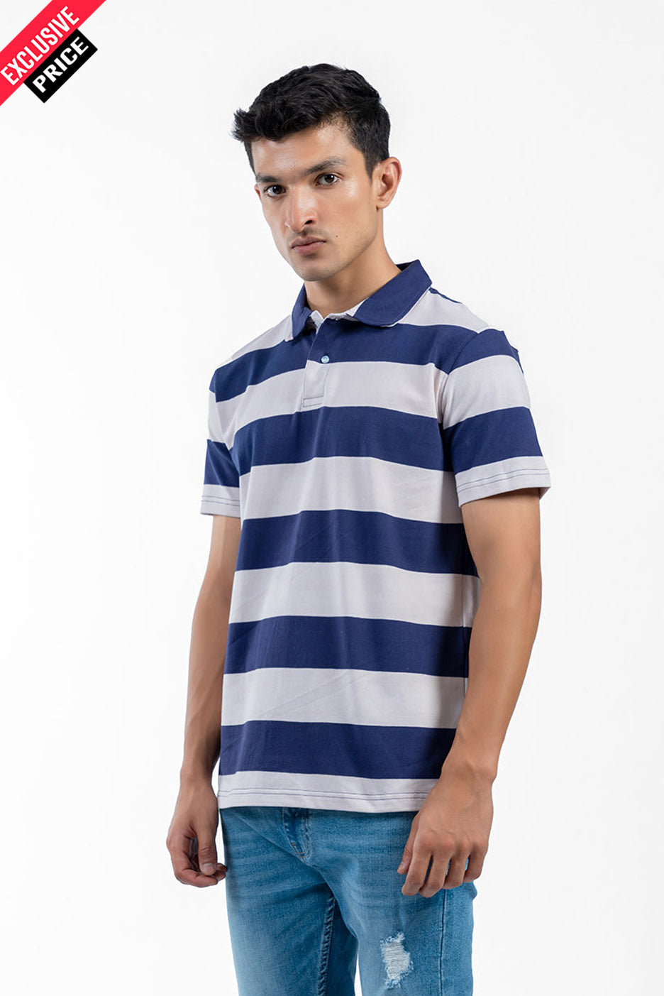 Light blue striped polo best sale