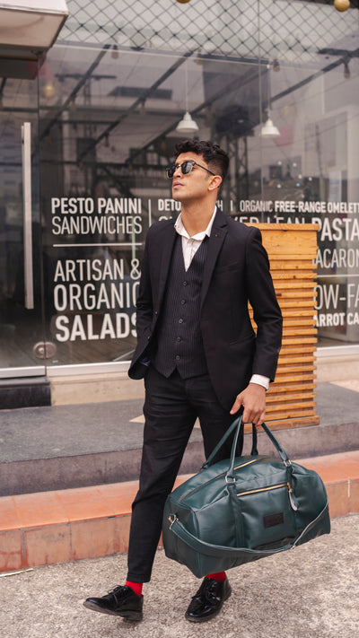 Dark Green Weekender Leather 40L Duffle Bag //