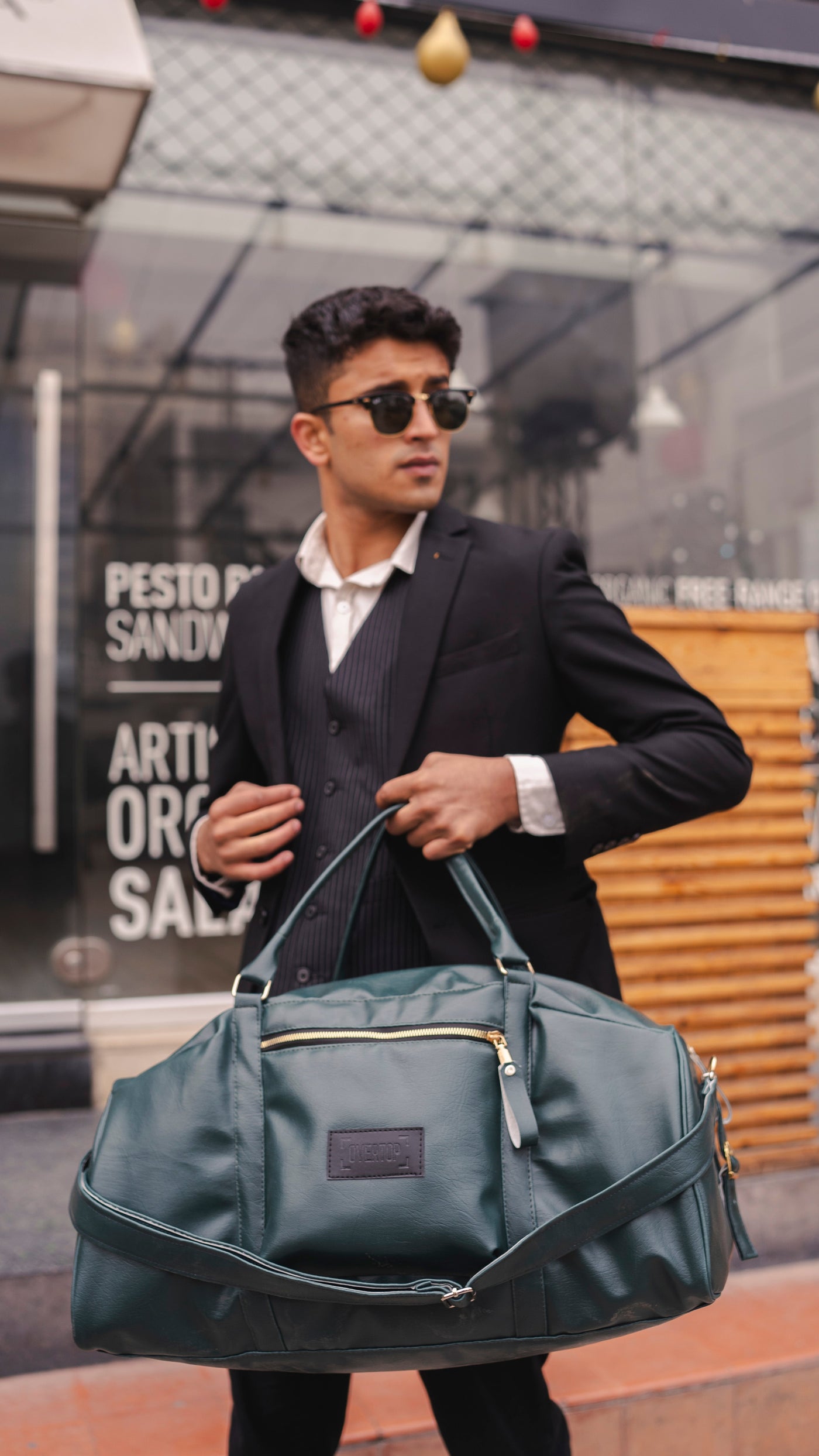 Dark Green Weekender Leather 40L Duffle Bag