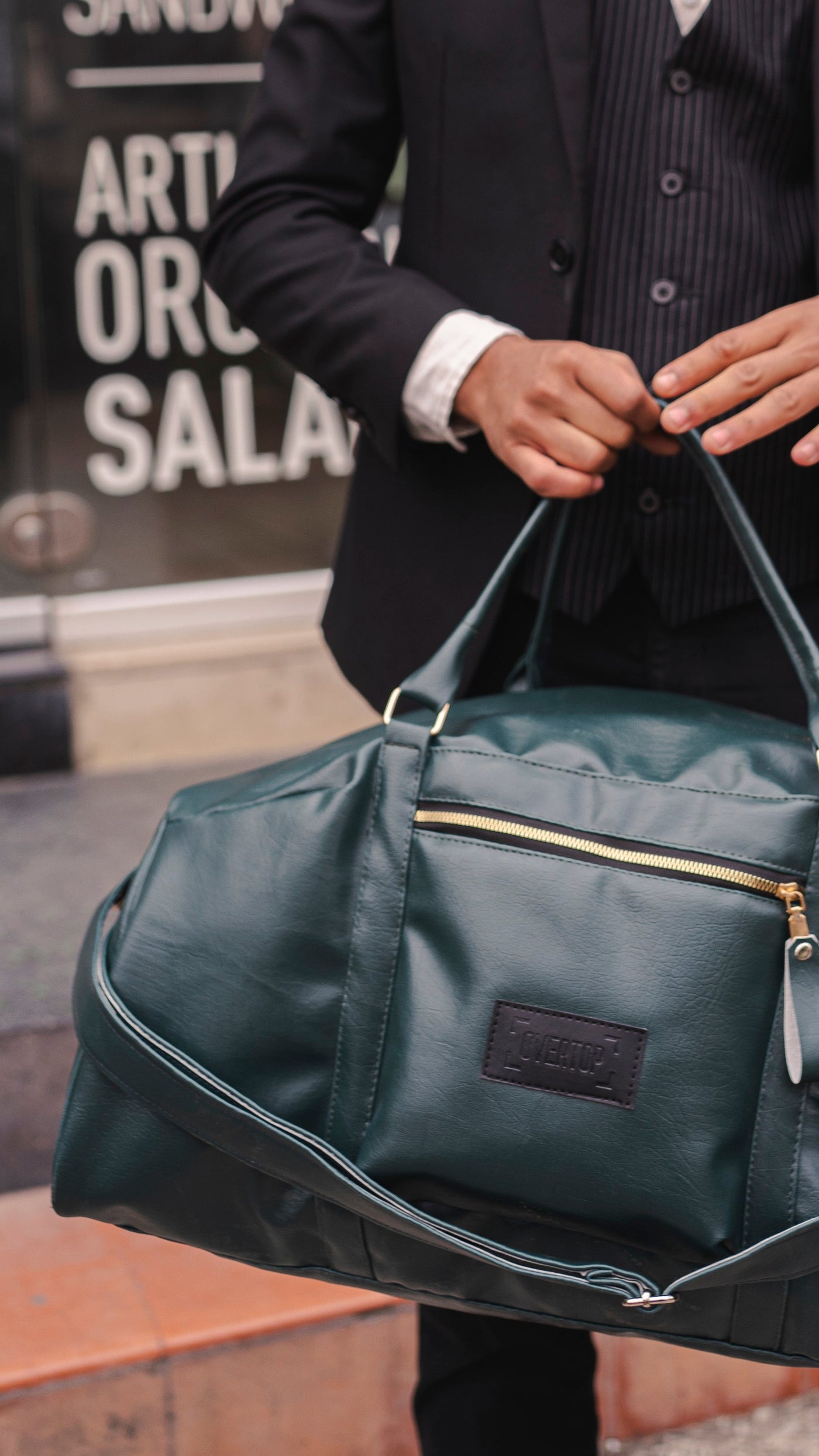 Dark Green Weekender Leather 40L Duffle Bag //