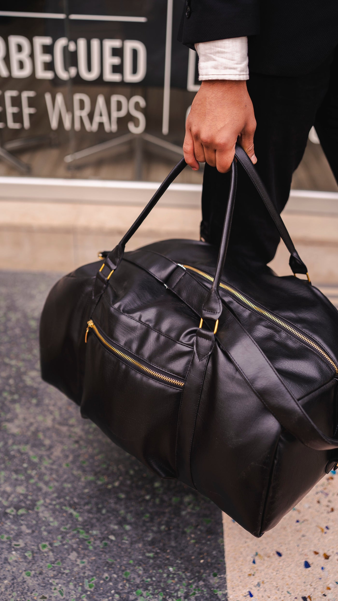 Black Weekender Leather 40L Duffle Bag //