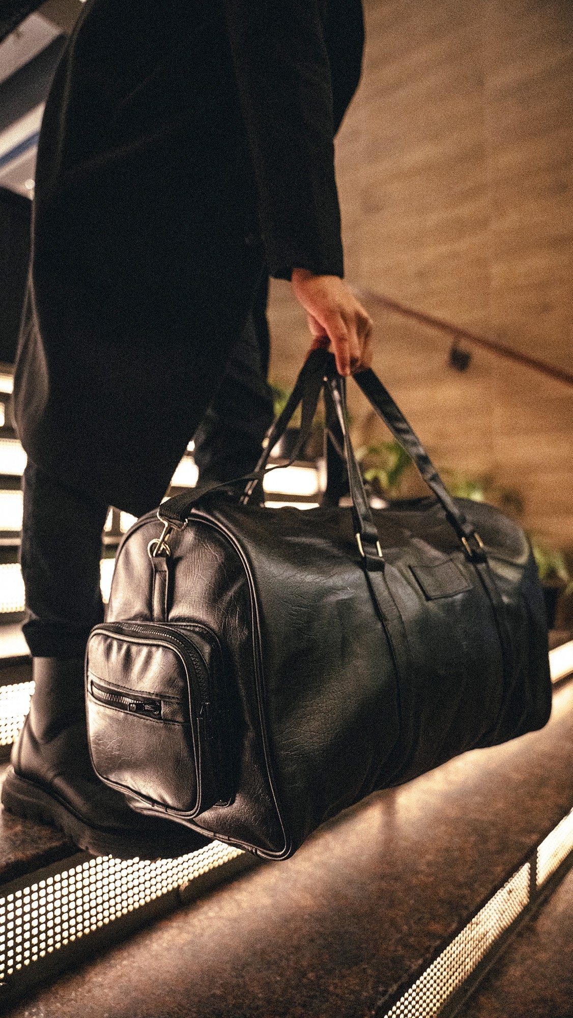 Black 20L Leather Stone Washed Duffle Bag Vol.ii //