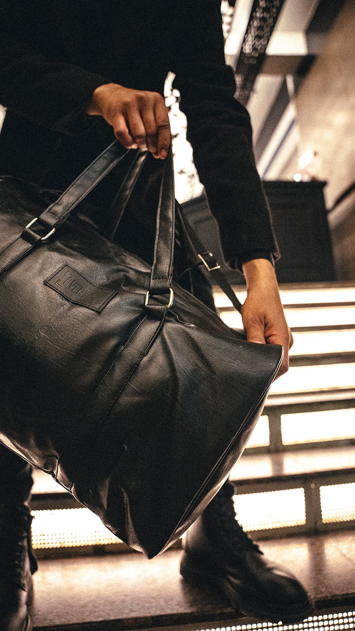 Black 20L Leather Stone Washed Duffle Bag Vol.ii