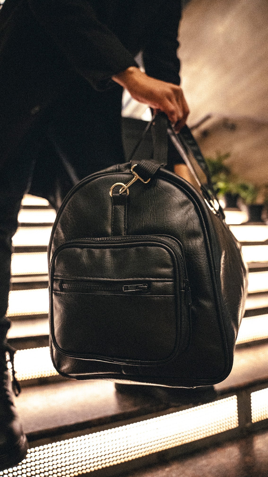 Black 20L Leather Stone Washed Duffle Bag Vol.ii