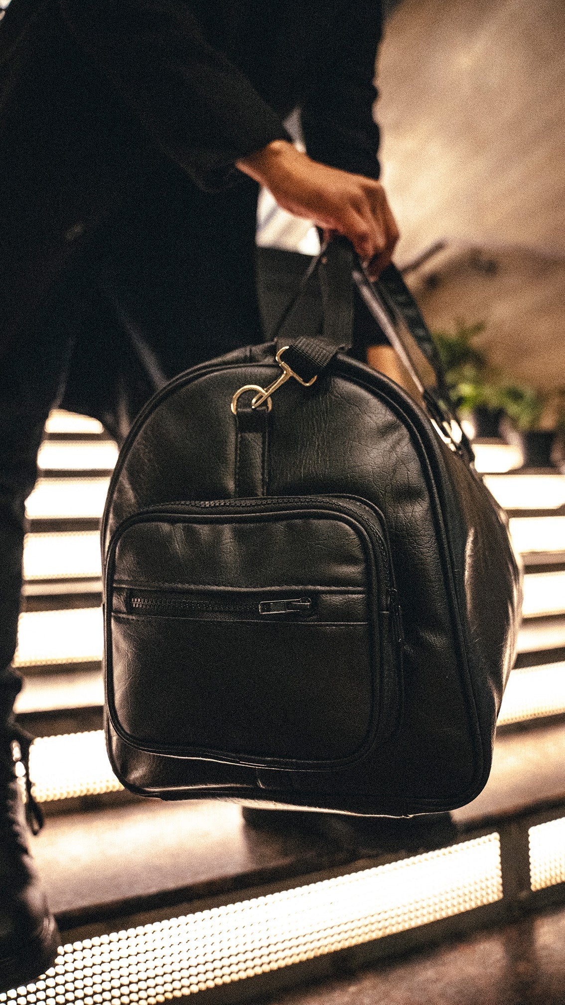 Black 20L Leather Stone Washed Duffle Bag Vol.ii //