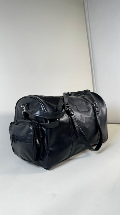 Black 20L Leather Stone Washed Duffle Bag Vol.ii //