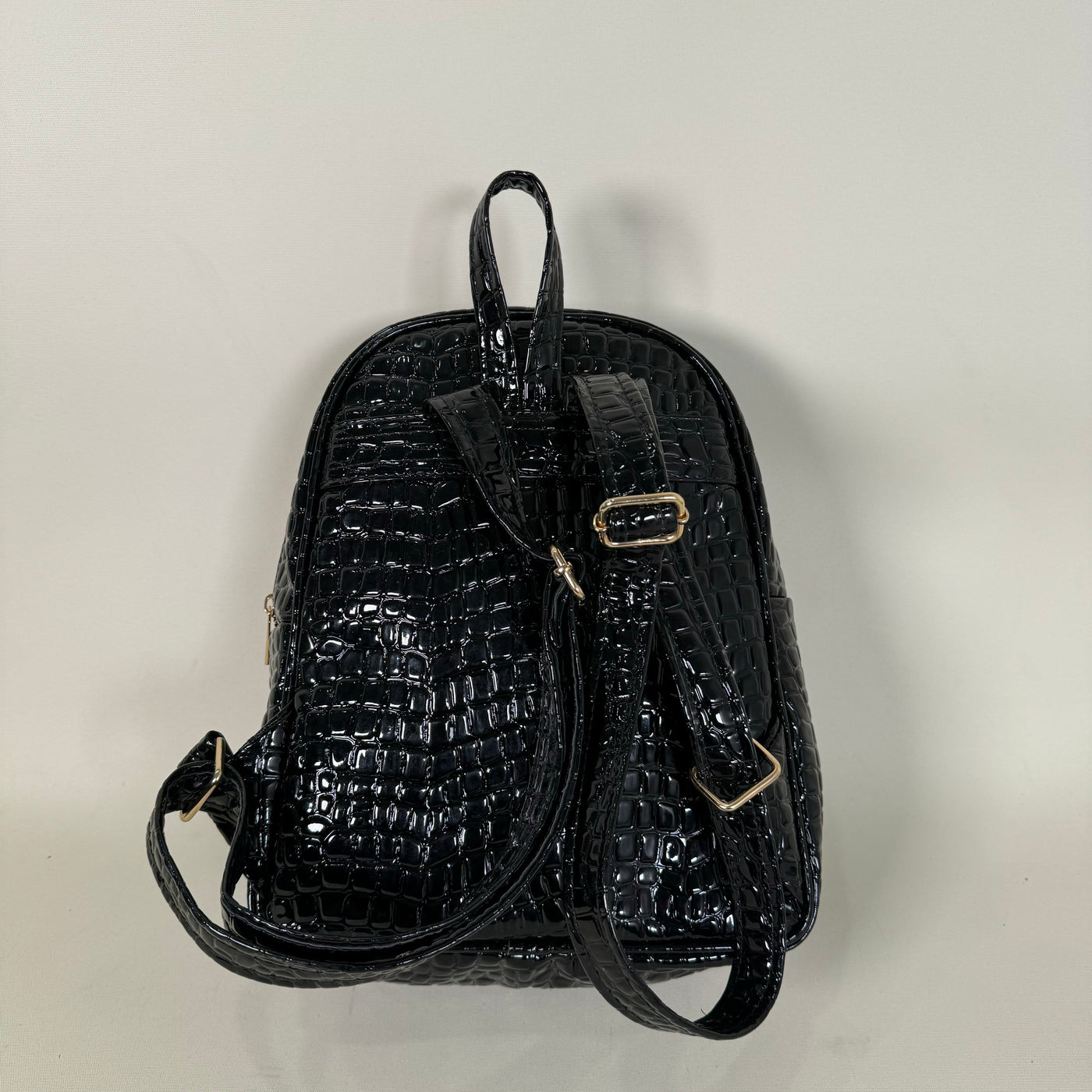 Black Chic Snake Skin Leather Compact Backpack //