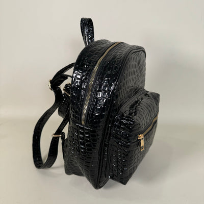 Black Chic Snake Skin Leather Compact Backpack //