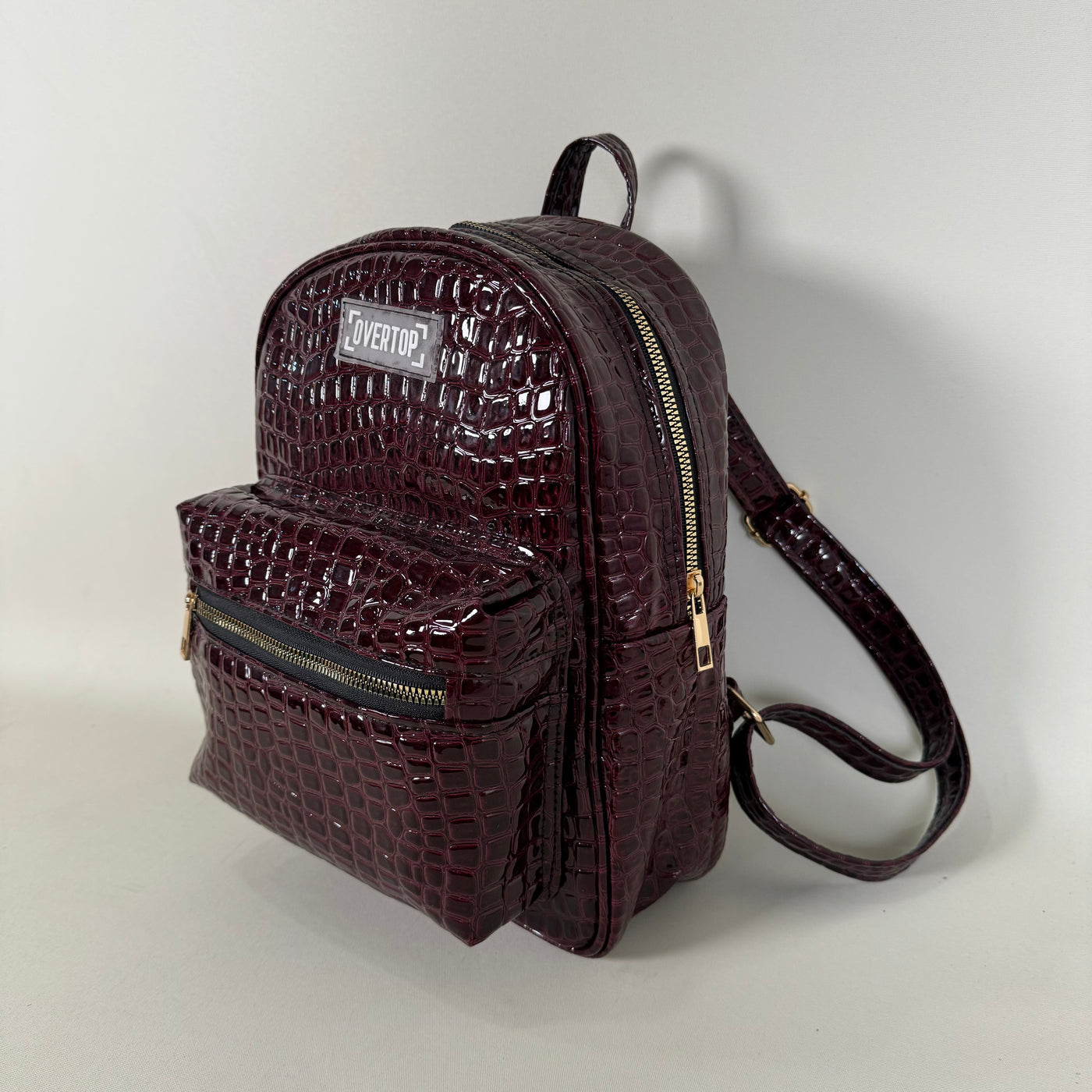 Mahogany Chic Snake Skin Leather Compact Backpack //