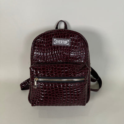 Mahogany Chic Snake Skin Leather Compact Backpack //