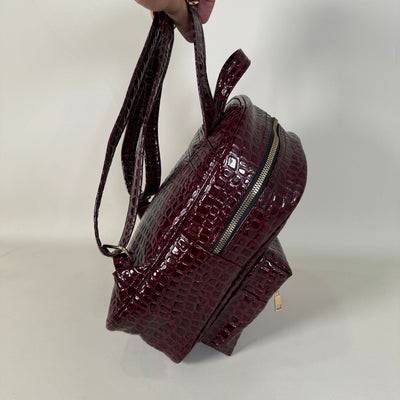 Mahogany Chic Snake Skin Leather Compact Backpack //