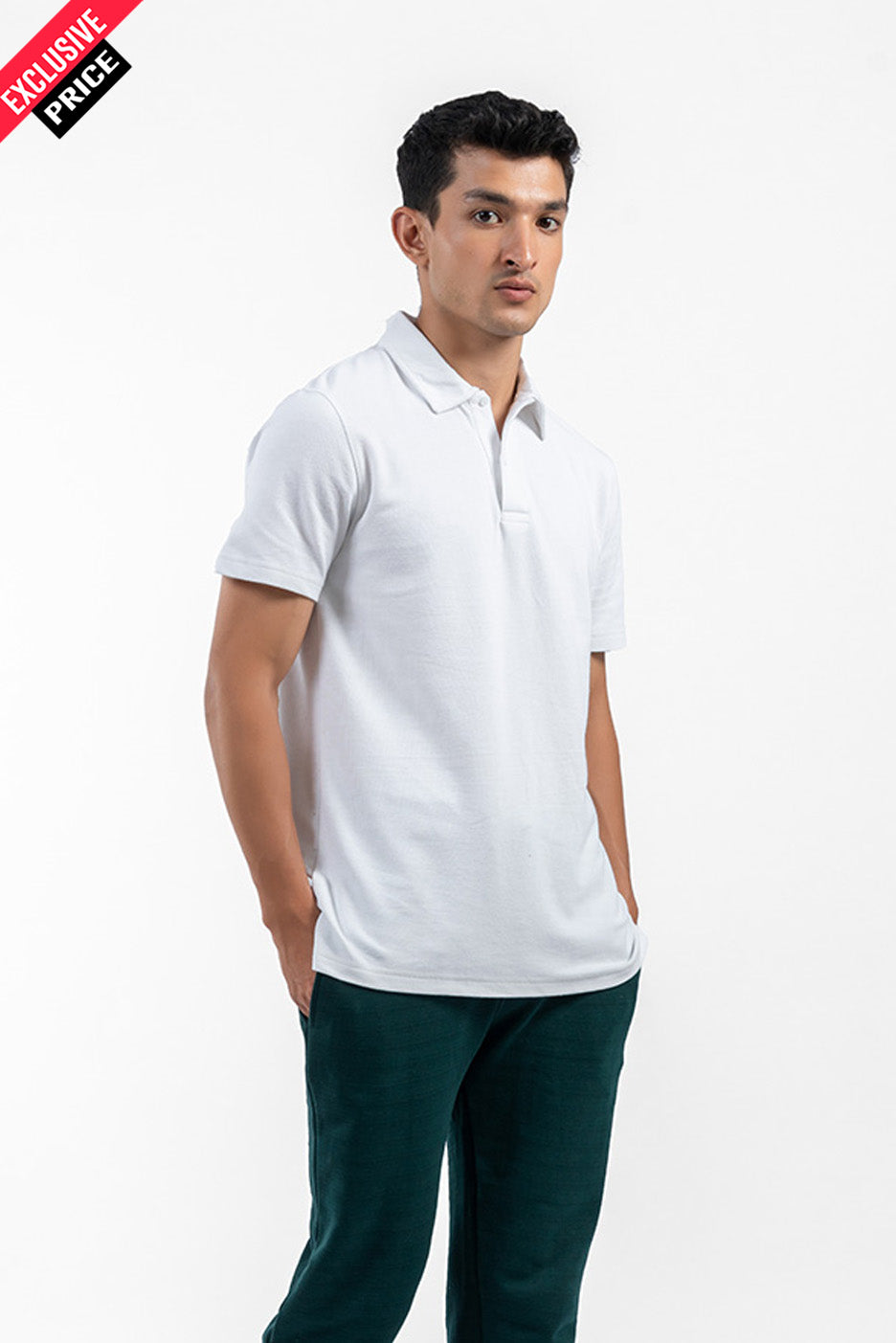 Men's White Polo Shirt with Collar