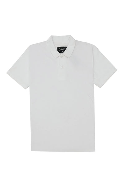 front of white polo shirt with collar