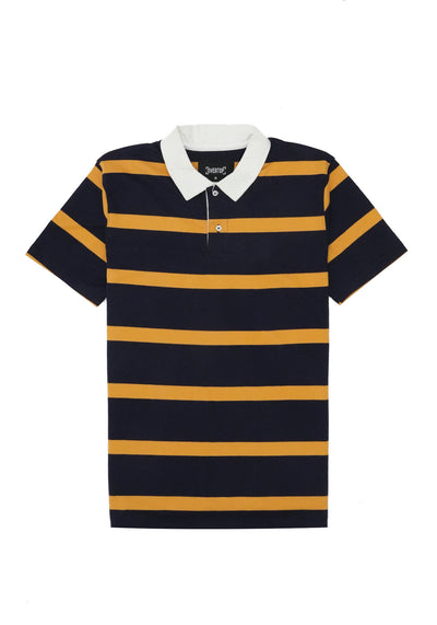 Stripe Blue & Yellow Polo Shirt with White Collar