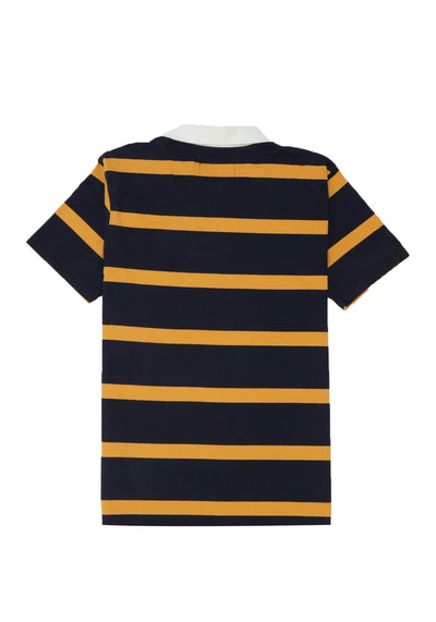 Stripe Blue & Yellow Polo Shirt with White Collar