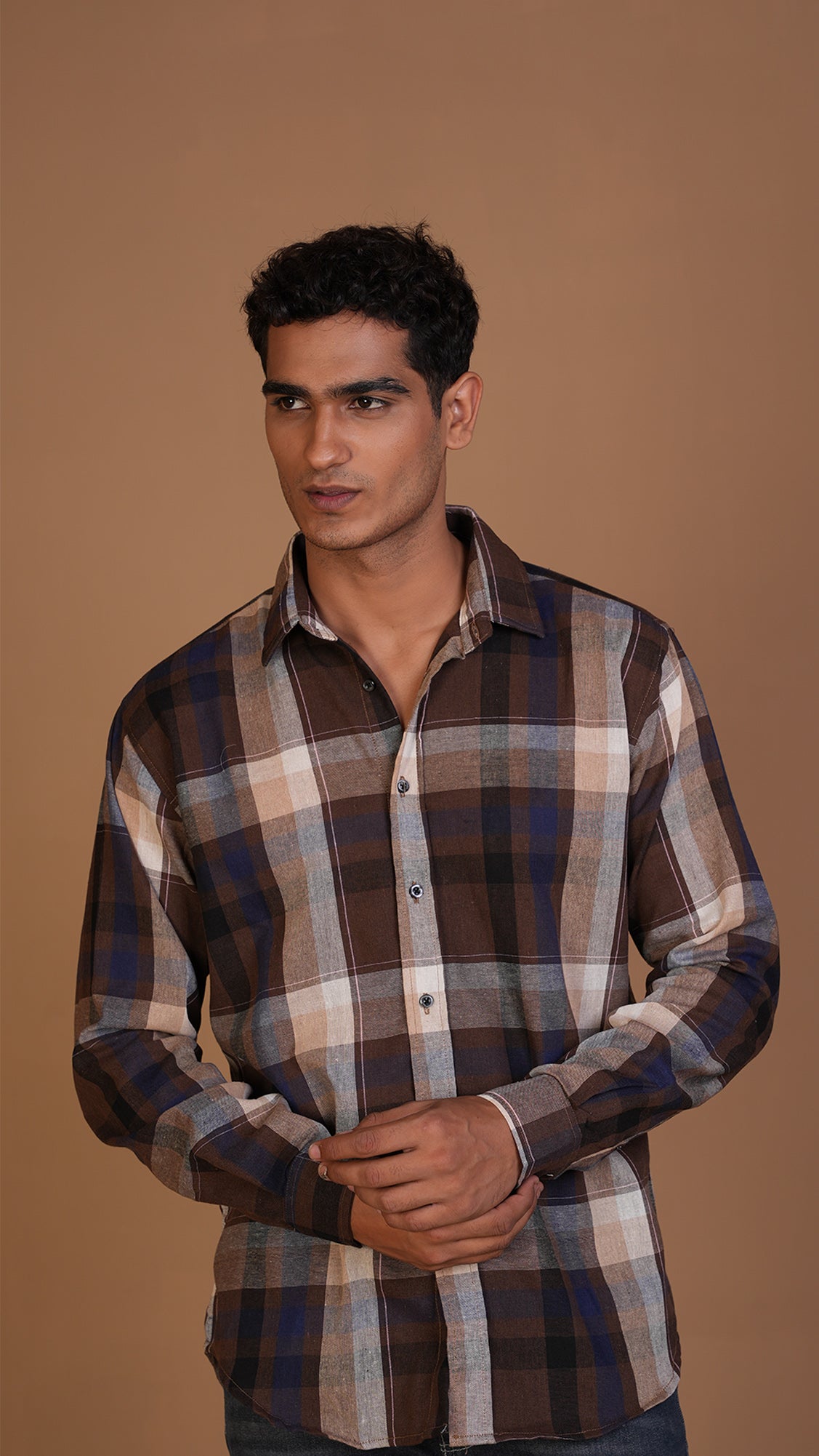 BROWN NAVY CHECKERED SHIRT