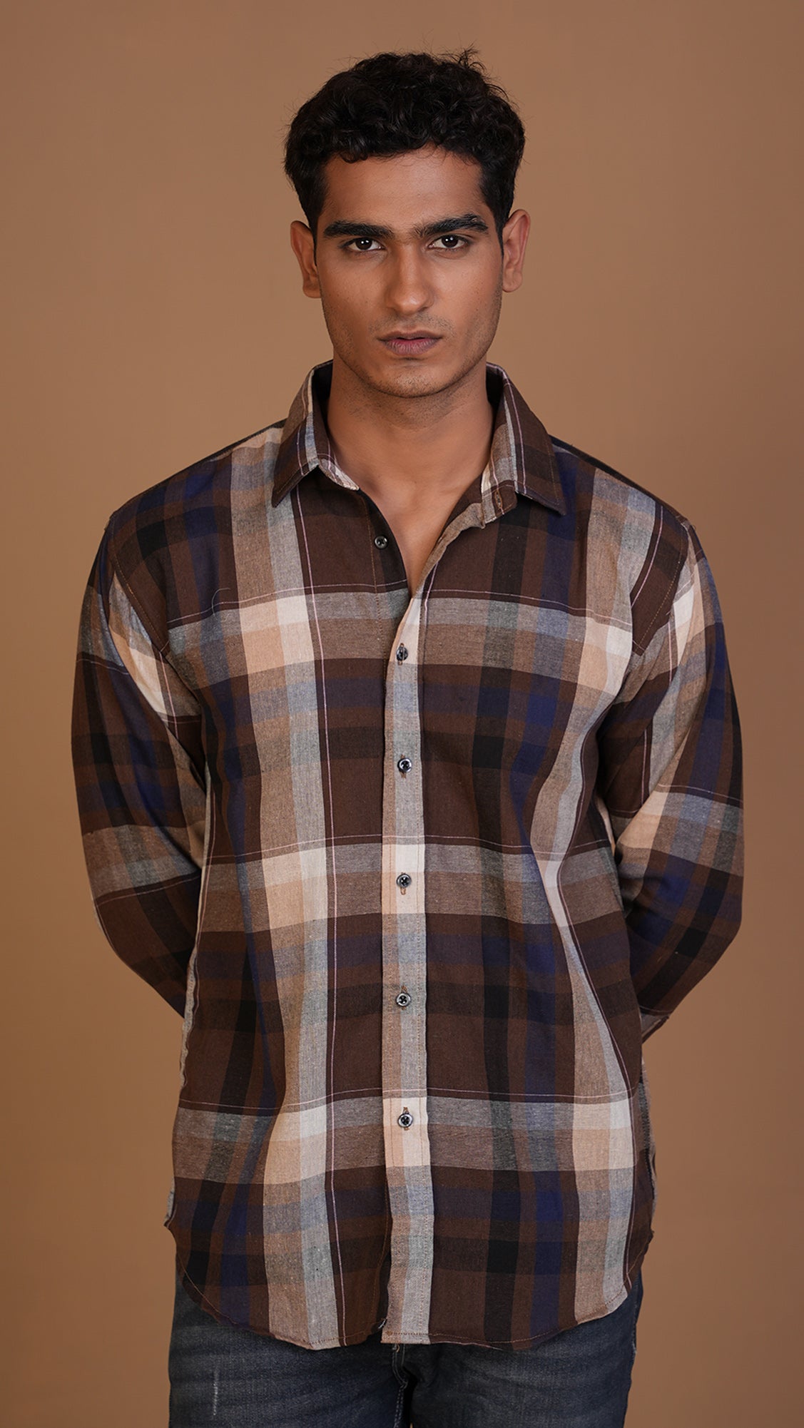 BROWN NAVY CHECKERED SHIRT