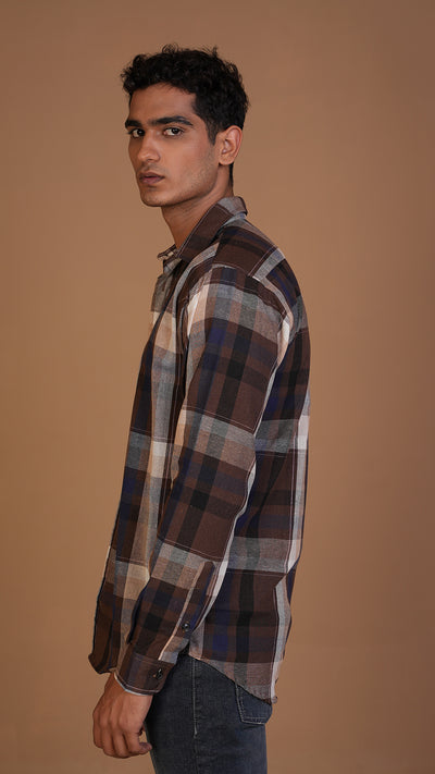 BROWN NAVY CHECKERED SHIRT