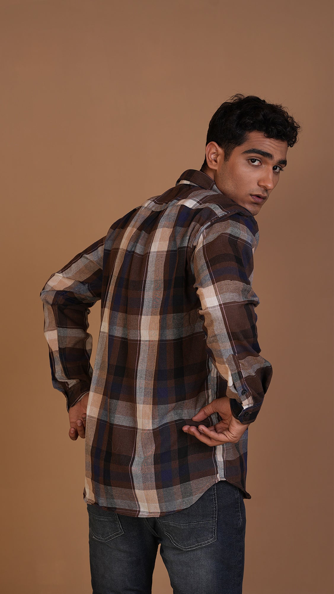 BROWN NAVY CHECKERED SHIRT