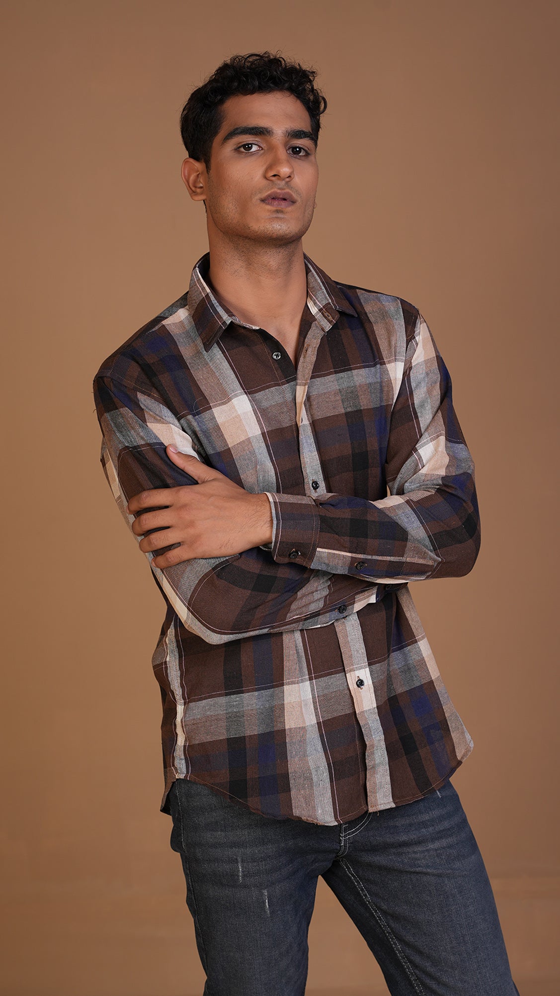 BROWN NAVY CHECKERED SHIRT