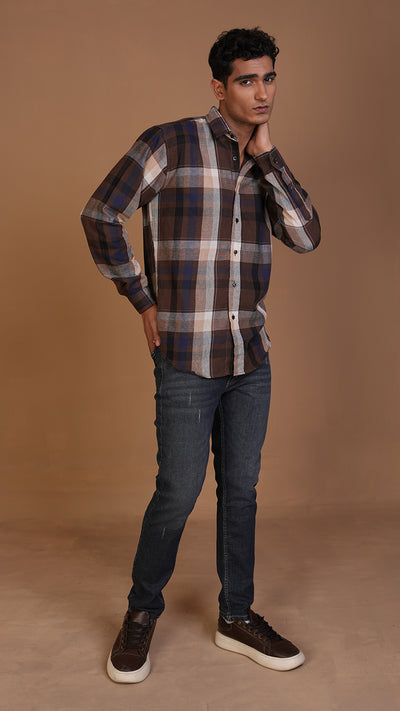 BROWN NAVY CHECKERED SHIRT