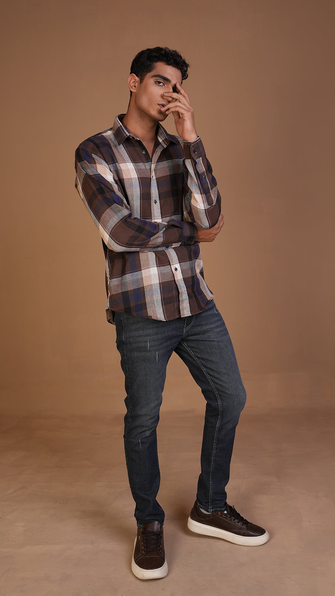 BROWN NAVY CHECKERED SHIRT