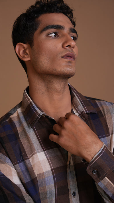 BROWN NAVY CHECKERED SHIRT