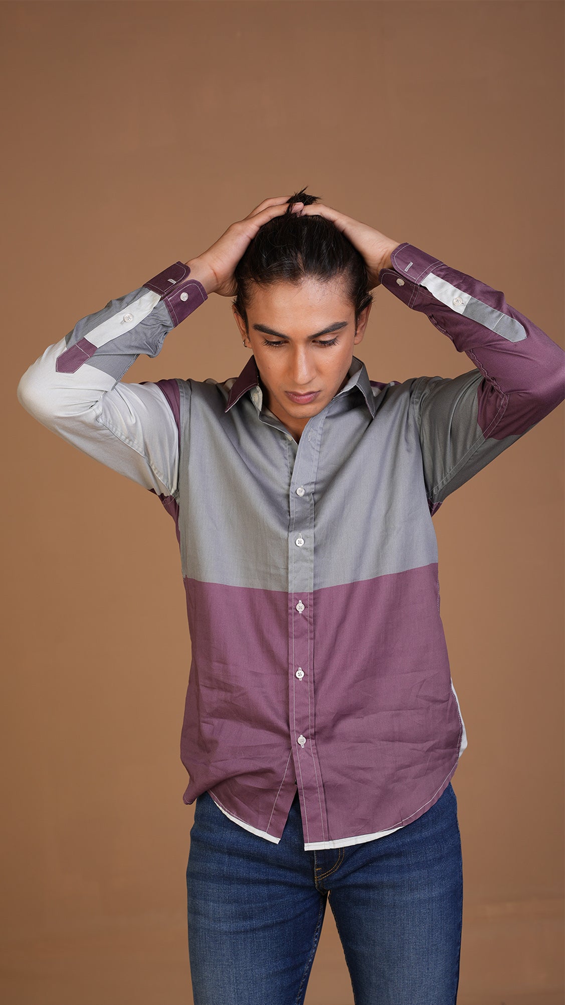 COTTON SATIN TWO TONED SHIRT