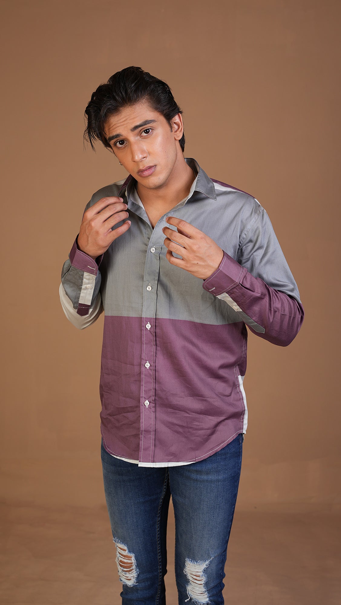 COTTON SATIN TWO TONED SHIRT