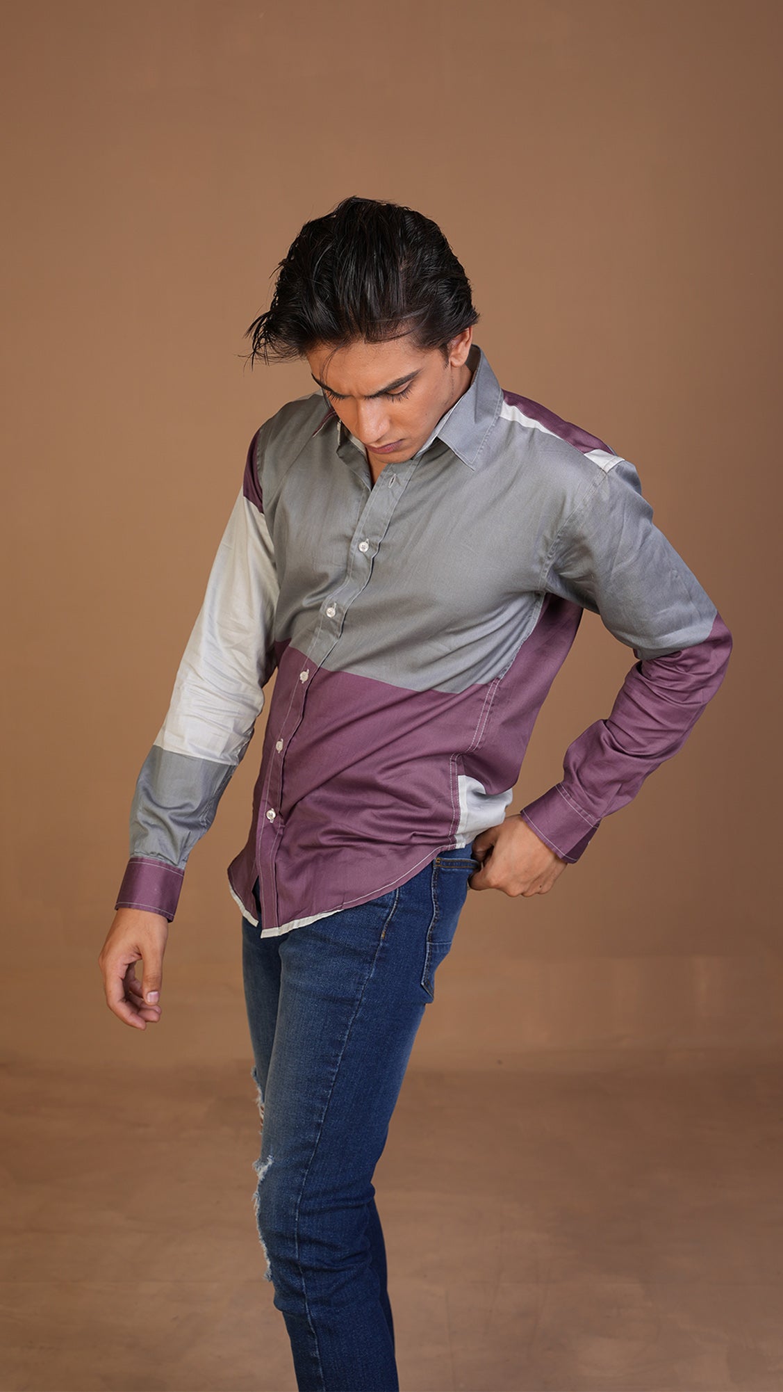 COTTON SATIN TWO TONED SHIRT