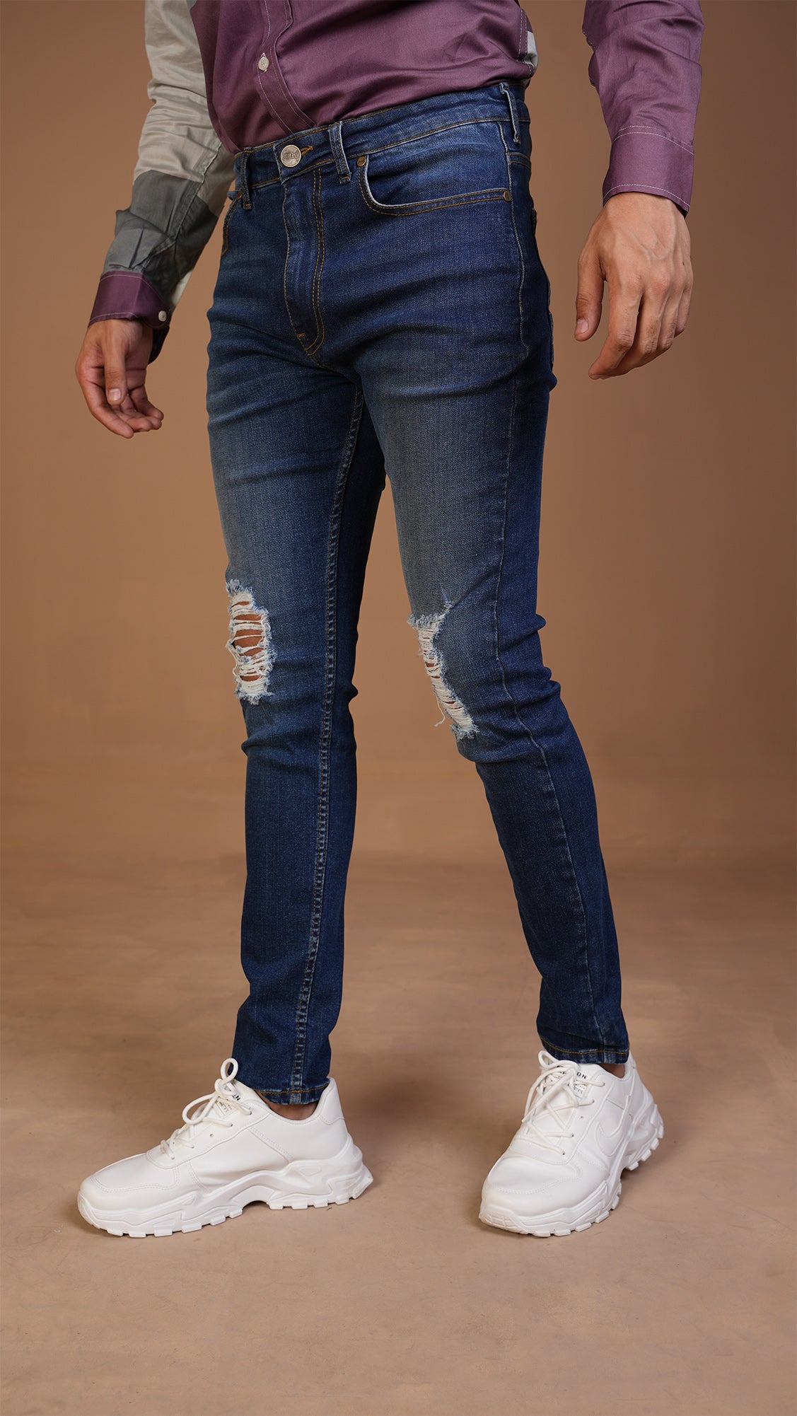 Blue Skinny Fit Ripped Jeans