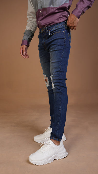 Blue Skinny Fit Ripped Jeans