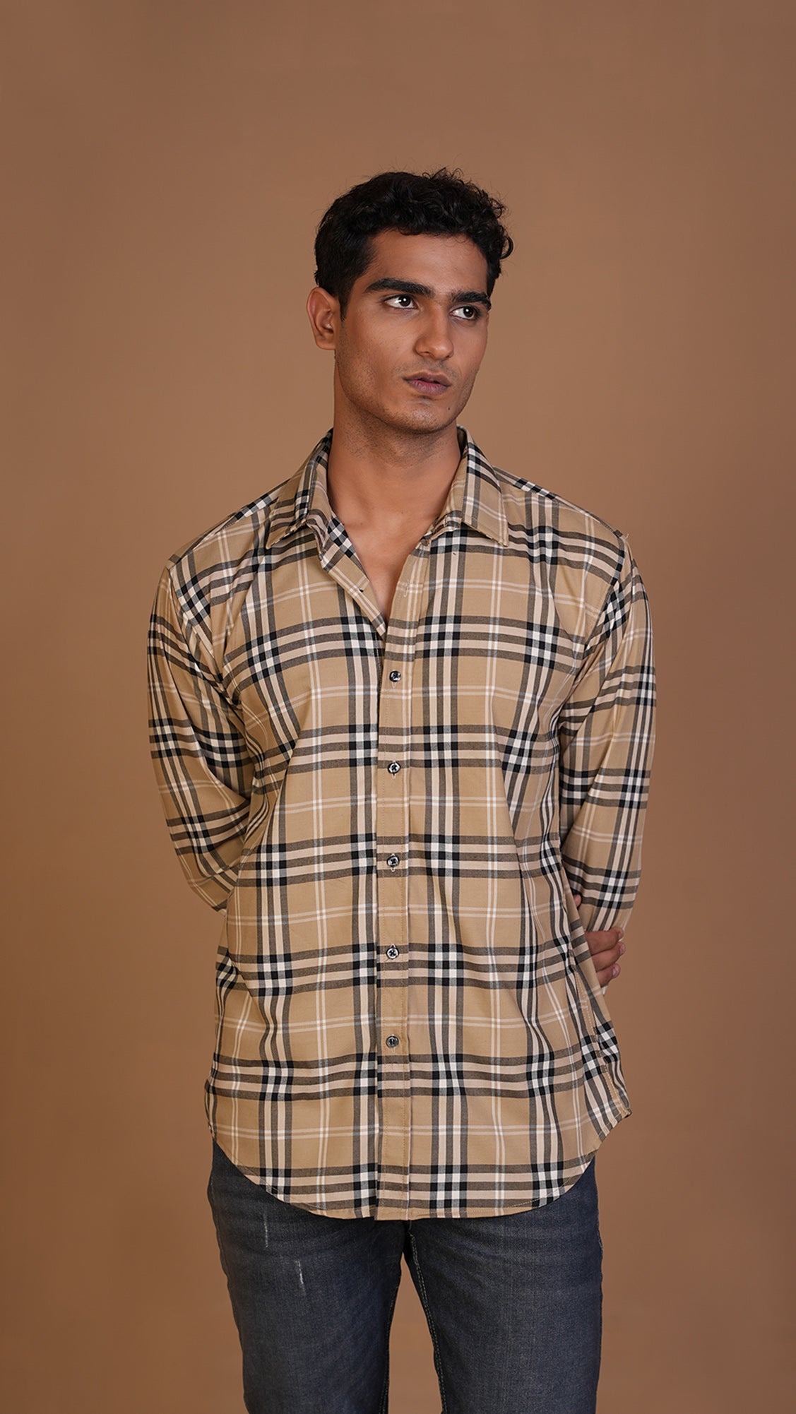 DEFINE BEIGE FLANNEL CHECKERED SHIRT