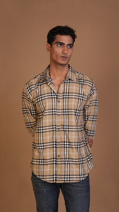 DEFINE BEIGE FLANNEL CHECKERED SHIRT