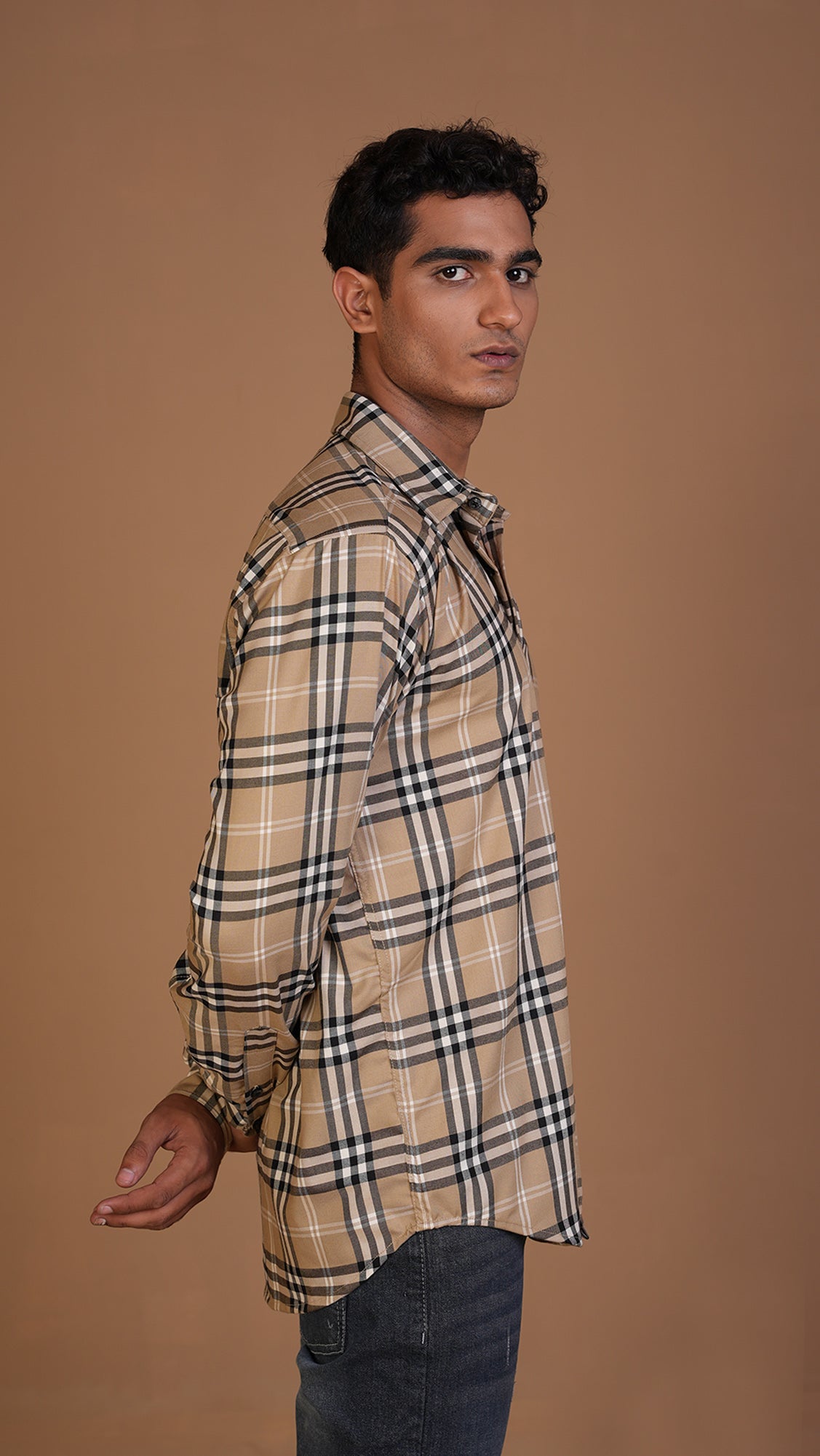 DEFINE BEIGE FLANNEL CHECKERED SHIRT