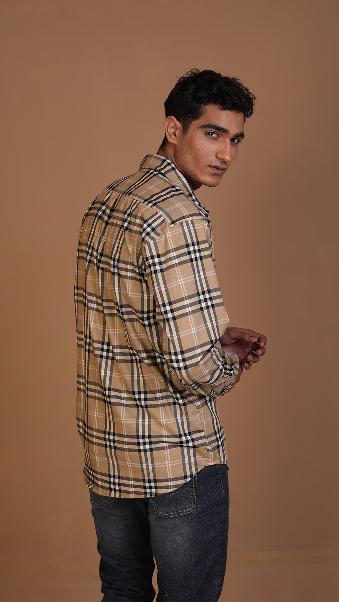 DEFINE BEIGE FLANNEL CHECKERED SHIRT