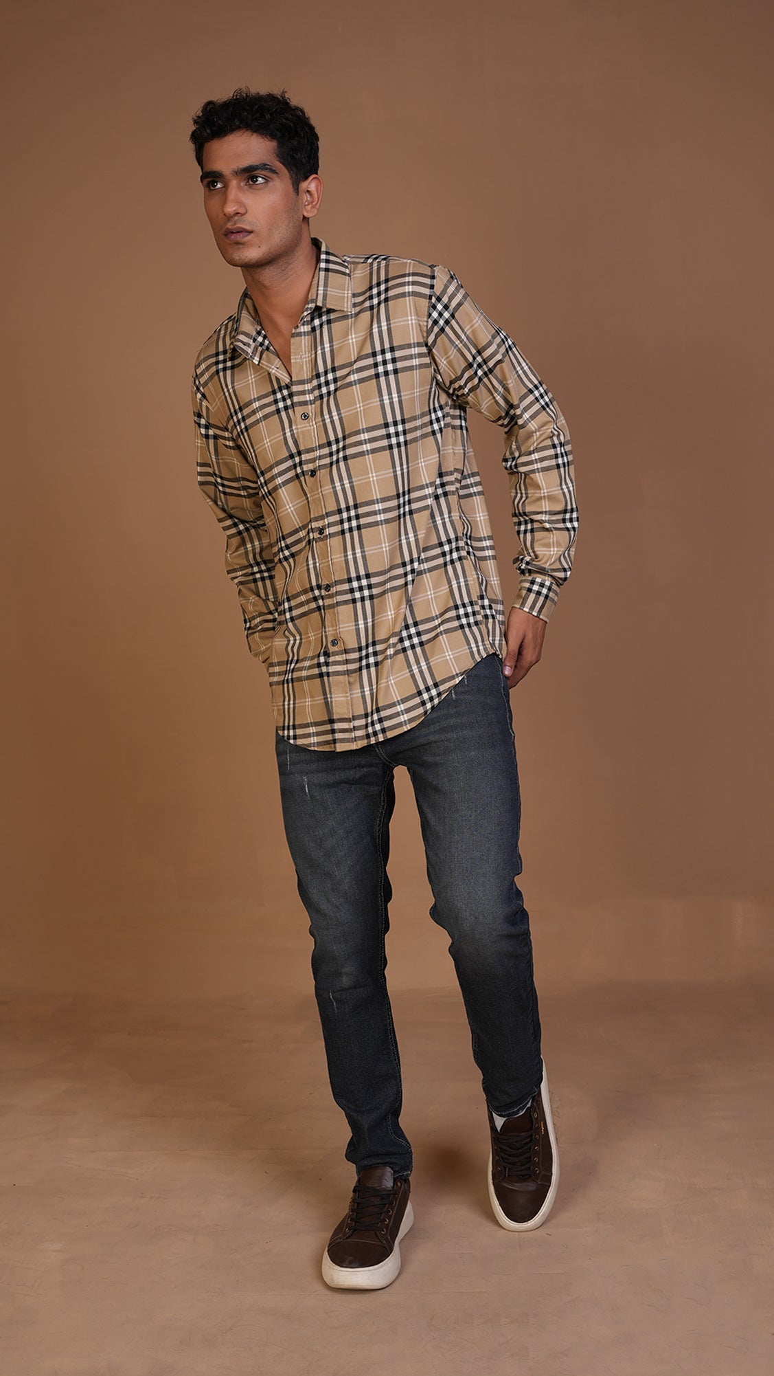 DEFINE BEIGE FLANNEL CHECKERED SHIRT