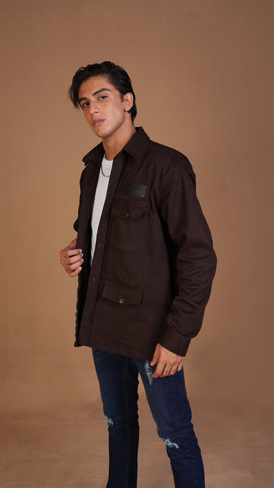 DARK BROWN BUTTON DOWN OVERSHIRT