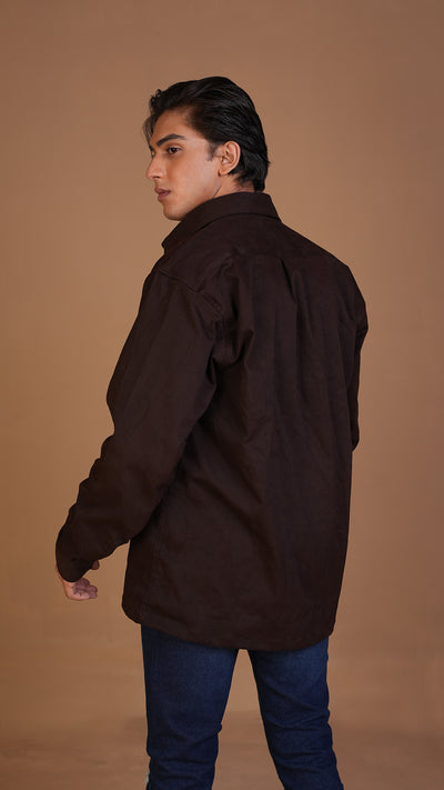 DARK BROWN BUTTON DOWN OVERSHIRT