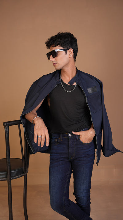 NAVY BLUE ZIPPER OVERSHIRT