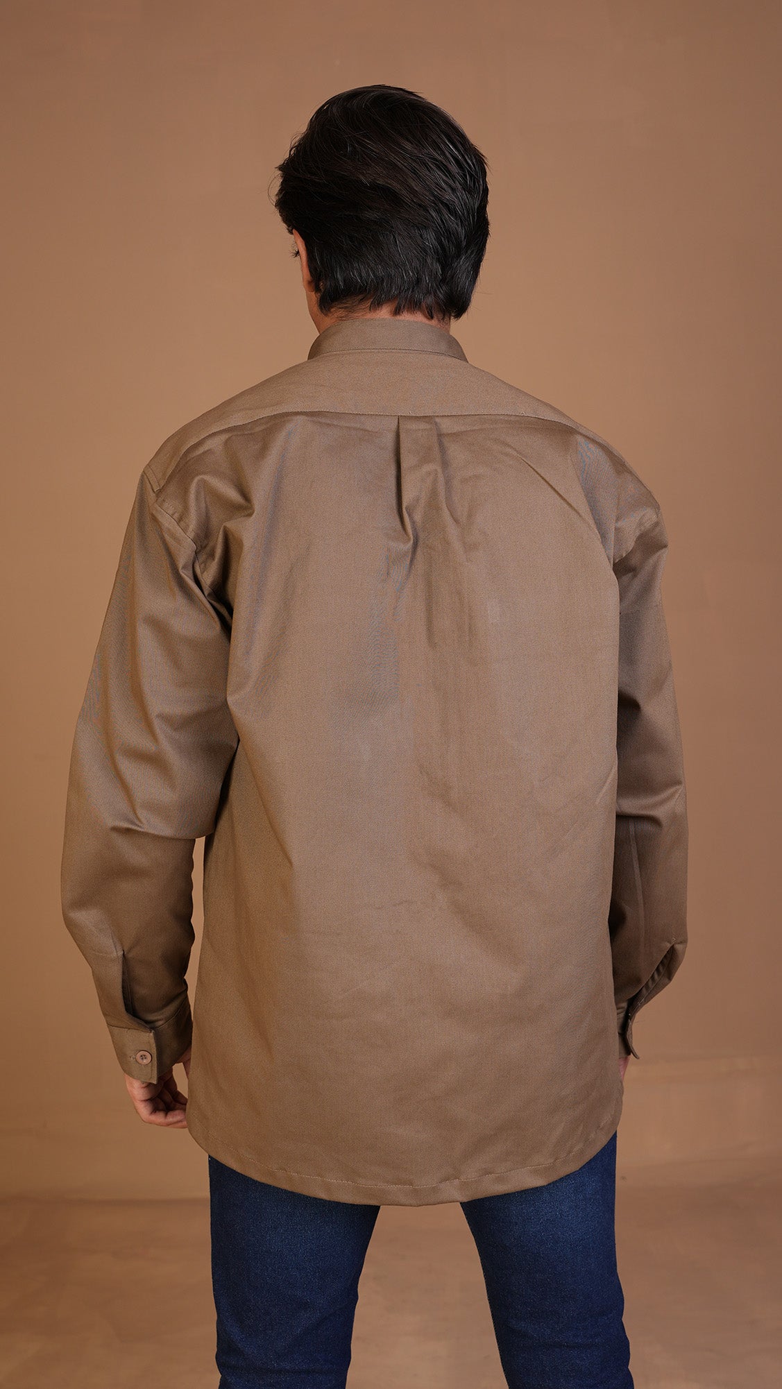 KHAKI BROWN ZIPPER OVERSHIRT