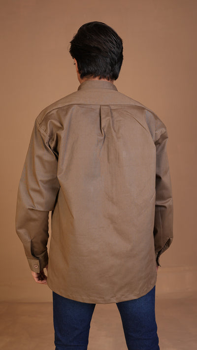 KHAKI BROWN ZIPPER OVERSHIRT