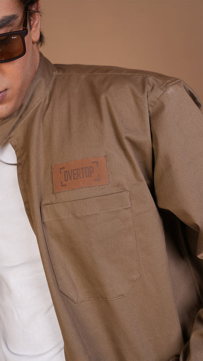 KHAKI BROWN ZIPPER OVERSHIRT