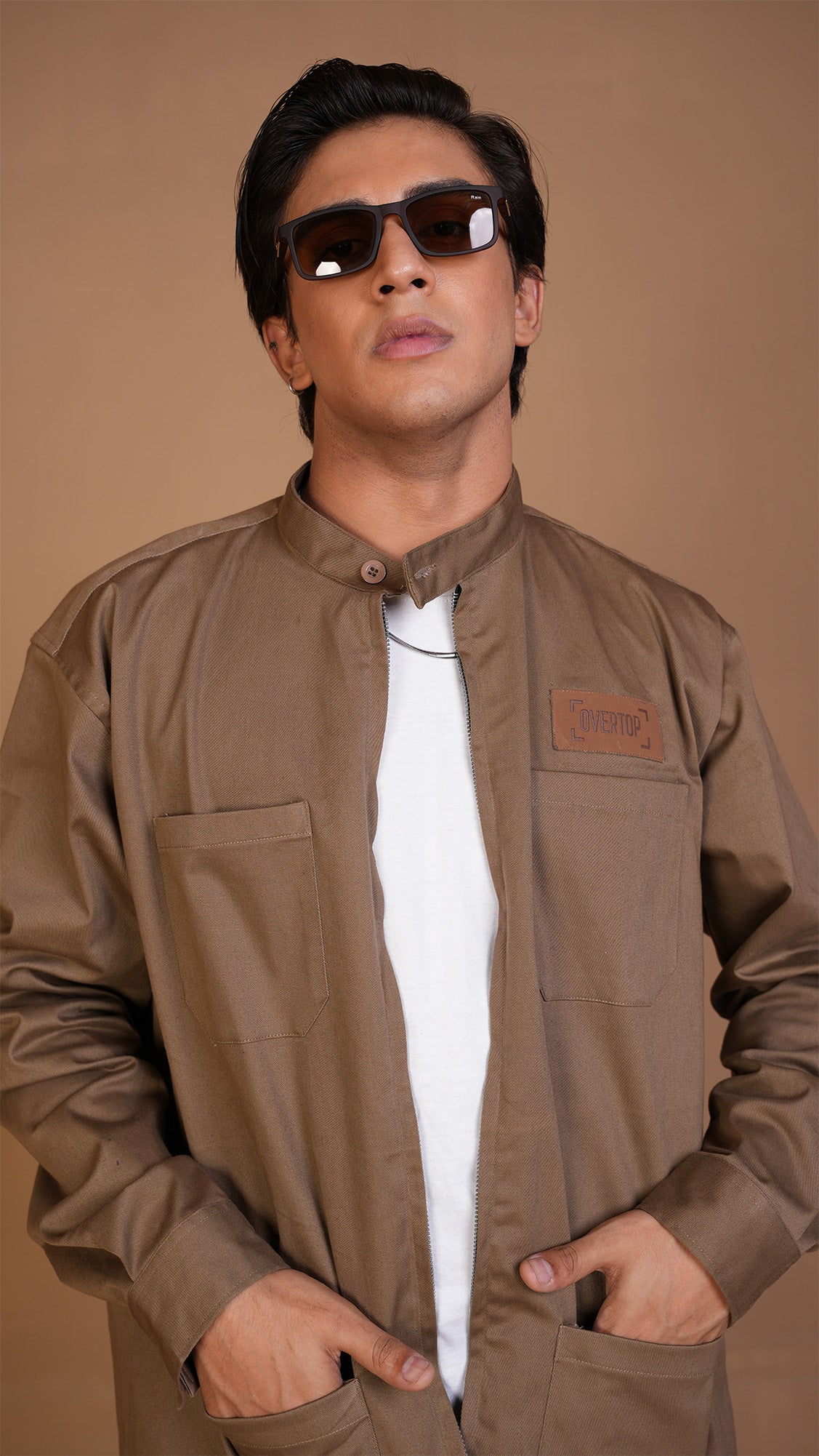 KHAKI BROWN ZIPPER OVERSHIRT