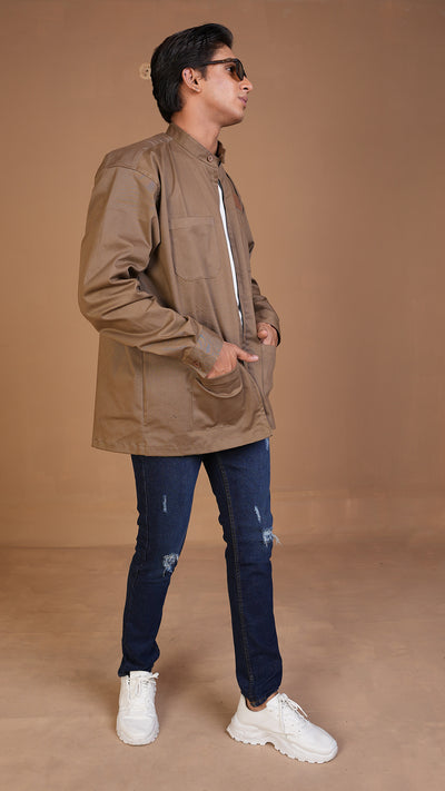 KHAKI BROWN ZIPPER OVERSHIRT