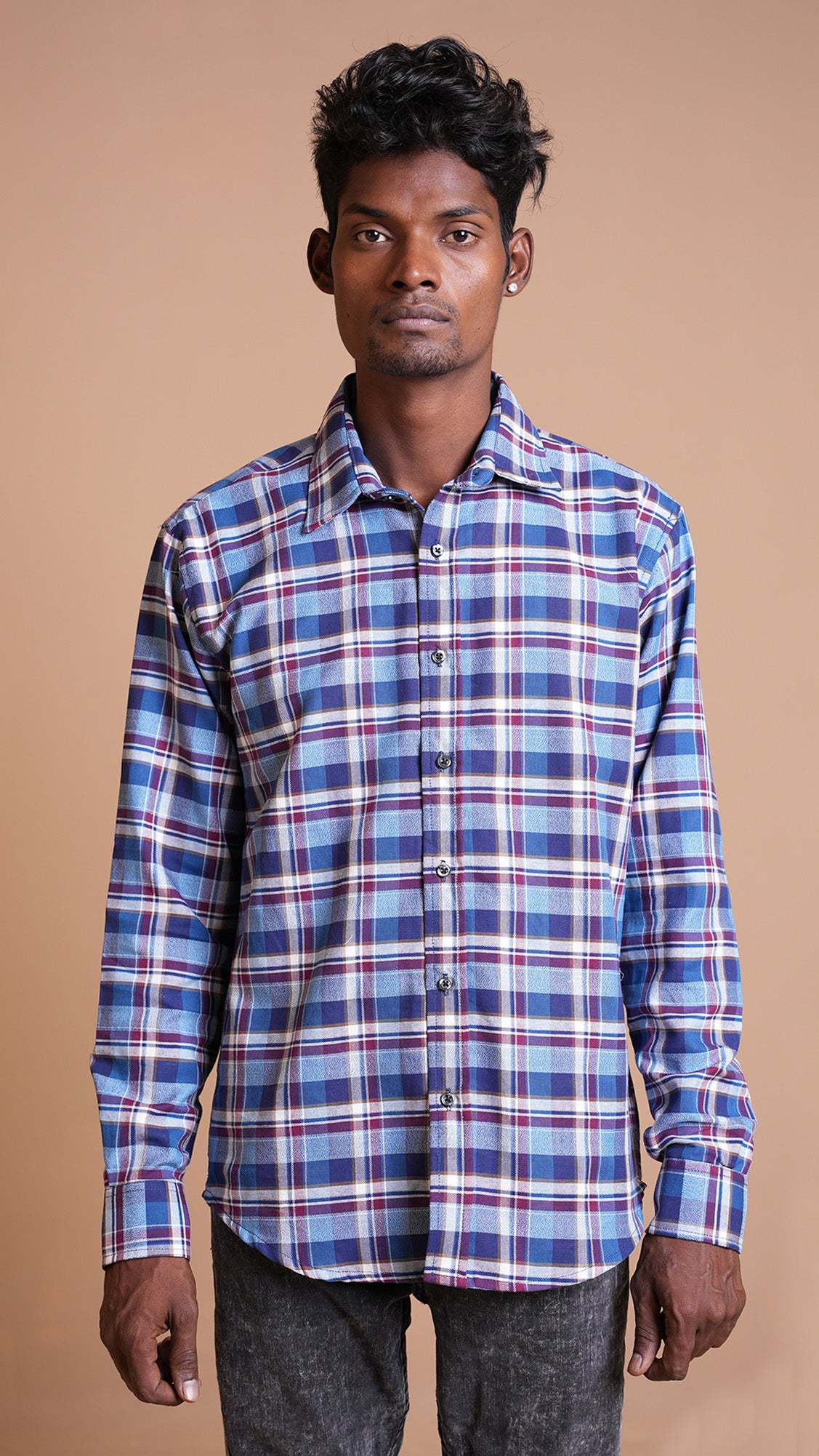 DARK BLUE CHECKERED SHIRT