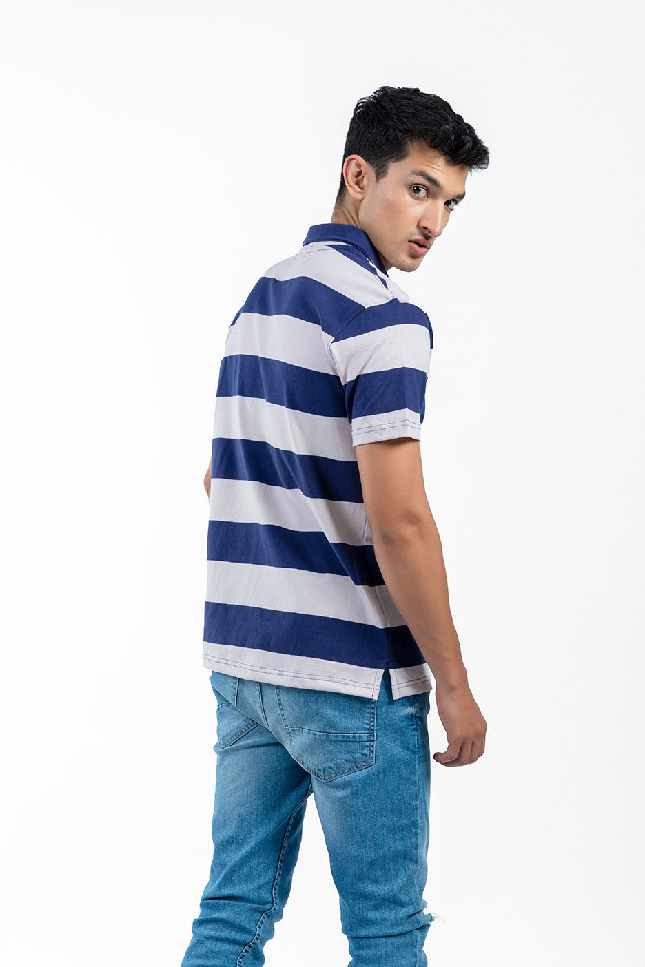 White and Blue Stripe Polo Shirt | OverTop – OVERTOP