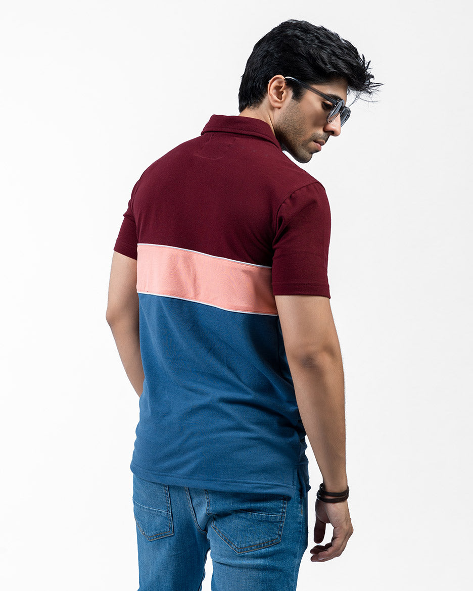 Men's Color Block Polo Shirt (Burgundy, Pink, Blue)