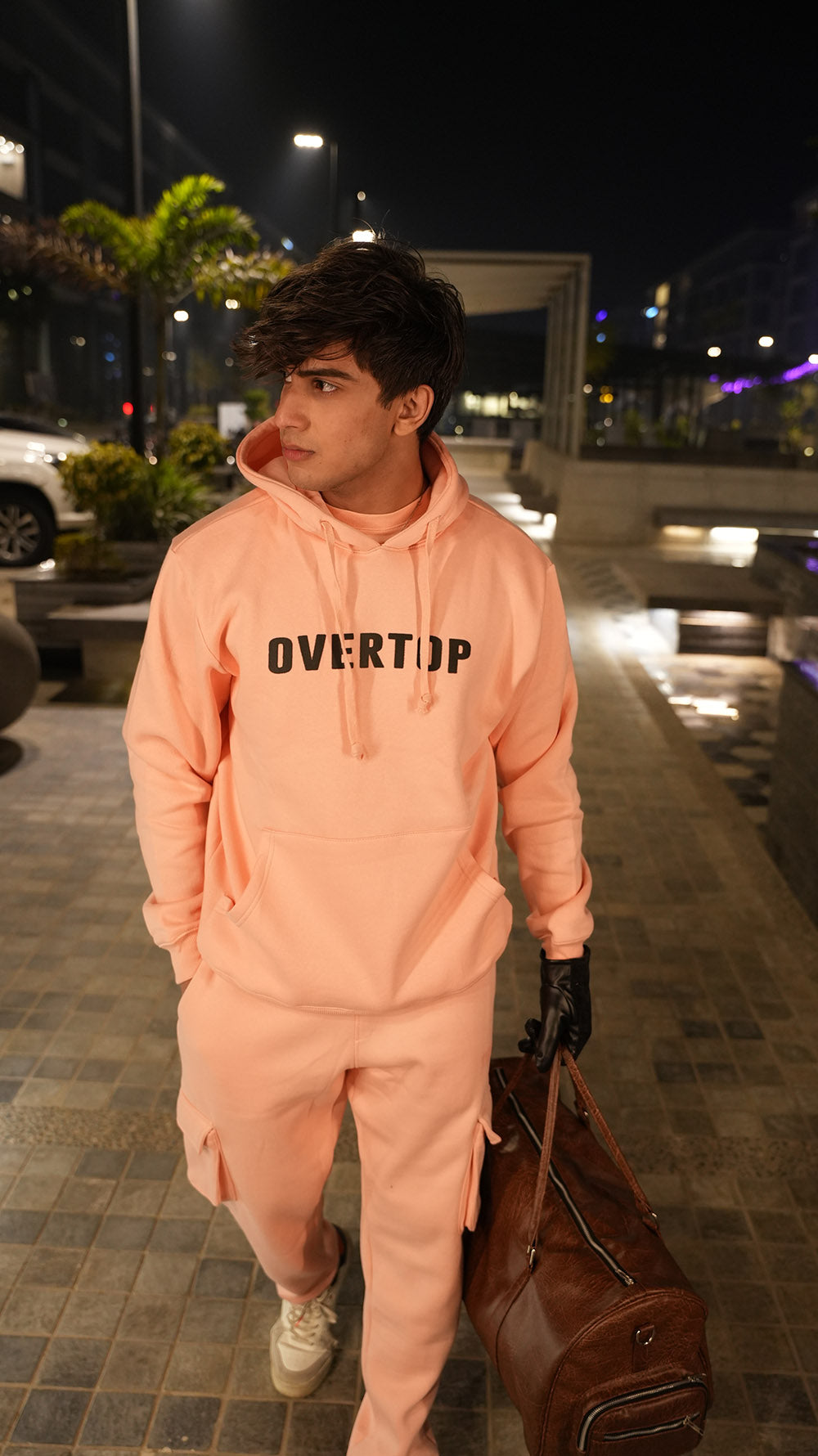 PEACH OVERTOP PRINTED HOODIE -M