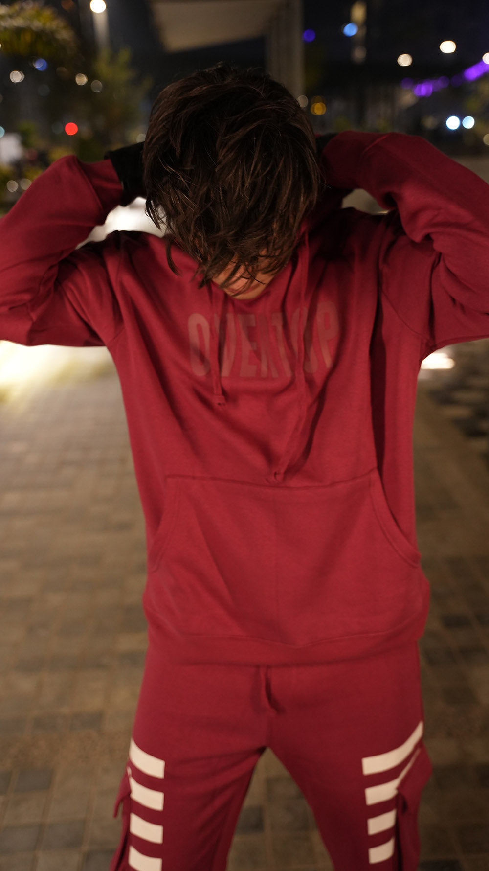 RED OVERTOP PRINTED HOODIE -M